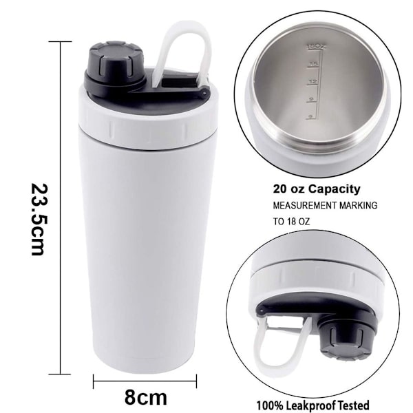 Rustfrit Protein Shaker Flaske i Rustfrit Stål Holder Varmt/Koldt Hvid