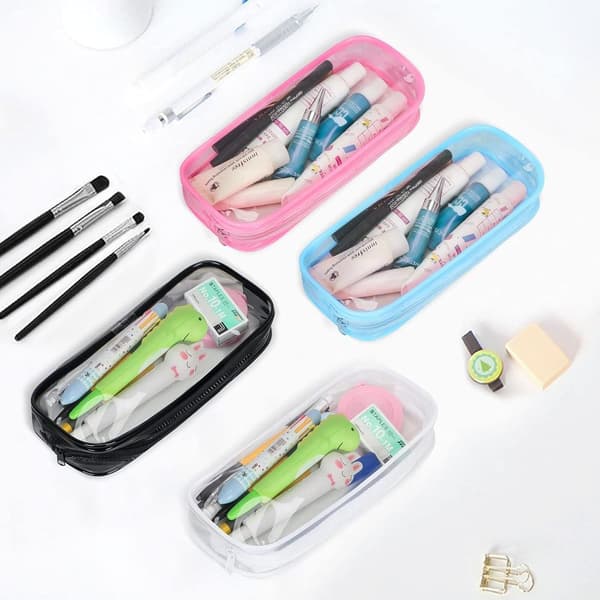 4-pack pennfodral, transparent pennfodral, PVC-blixtlås