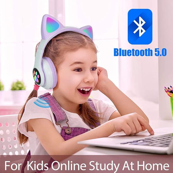 Bluetooth-headset, katteøre-headset, lilla