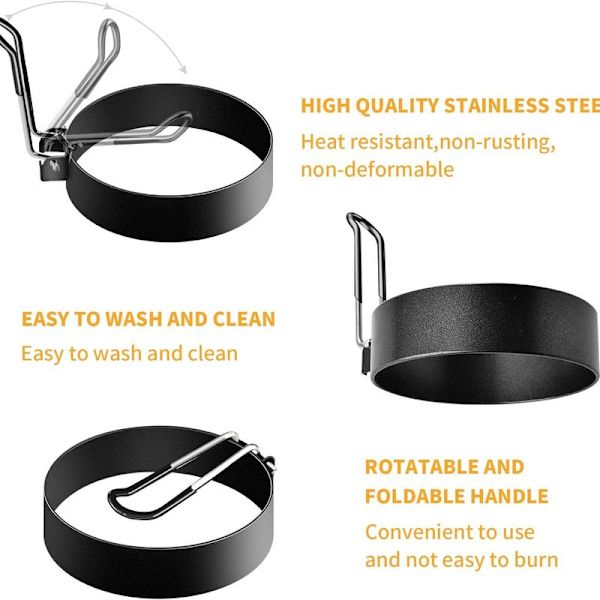 SYOSIN 4-pack stekta äggformar, pannkaksform, rostfritt stål non-stick pannkakor