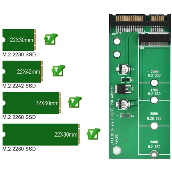 M.2 SATA-adapter 22-stift (7 + 15) SATA III NGFF M.2 SATA-baserad nyckel B/ B + M för SSD