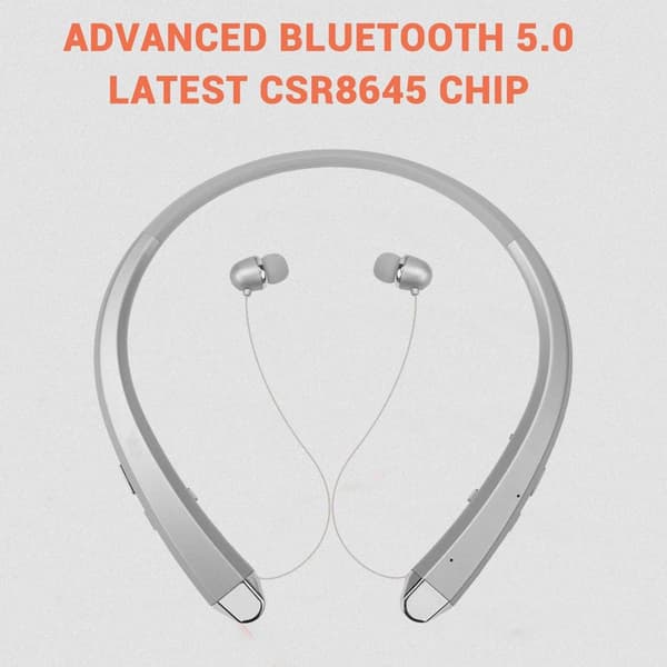 Bluetooth-hörlurar, trådlöst nackbandshörlurar med silver