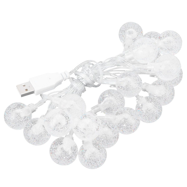 USB-lyskæde, 20 LED'er, krystalboble, sfærisk, dekorativ KLB