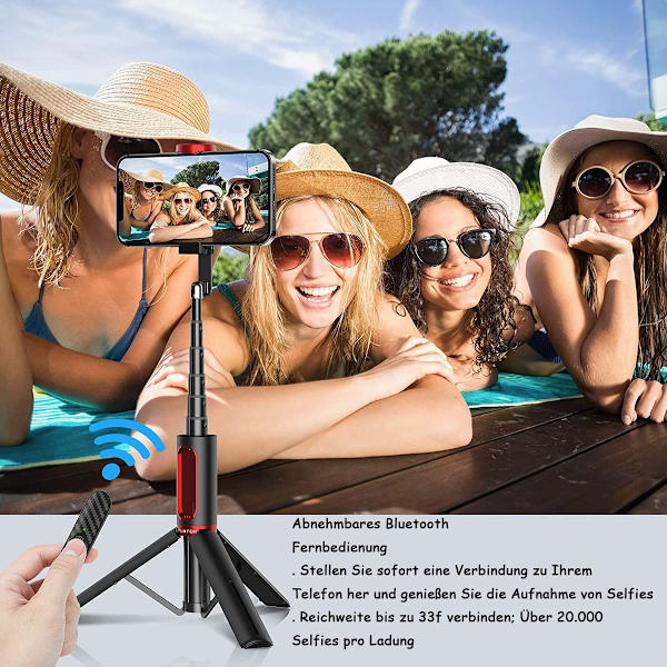 Bluetooth Selfie Stick Tripod, Udvidelig 3 i 1 Selfie Stang lavet af aluminium