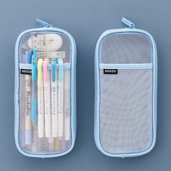 Mesh Blyantpose Transparent Enkel Stasjonær Organizer Blå