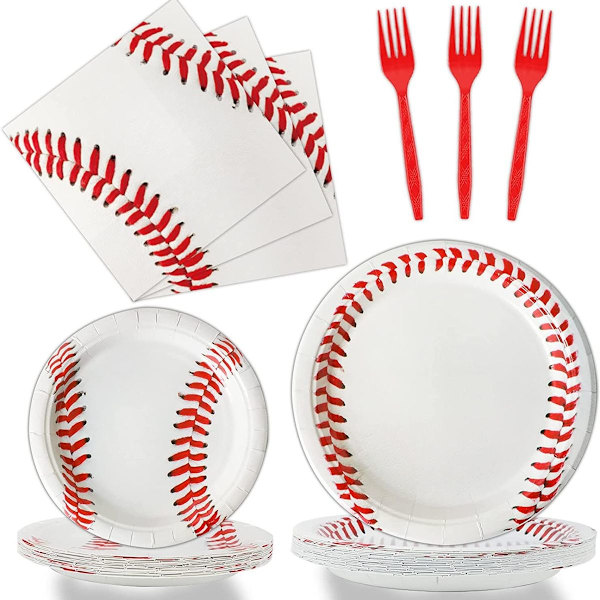 96-osainen baseball-juhlatarvikepaketti, paperilautaset, lautasliinat, baseballit, syntymäpäivä