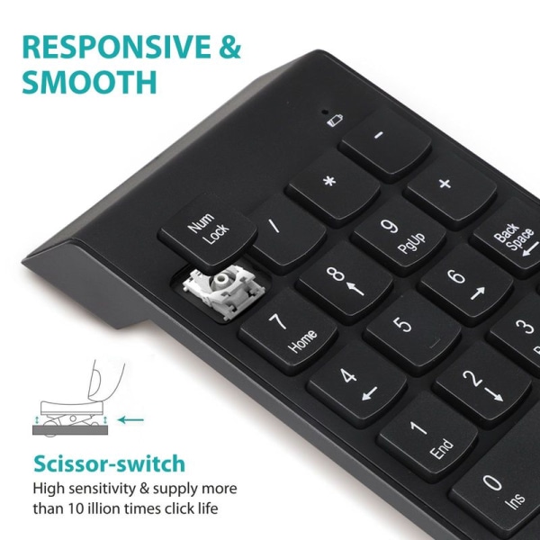 Numeriskt tangentbord, trådlös USB nummerplatta, 2,4 GHz, 18 tangenter, Mini