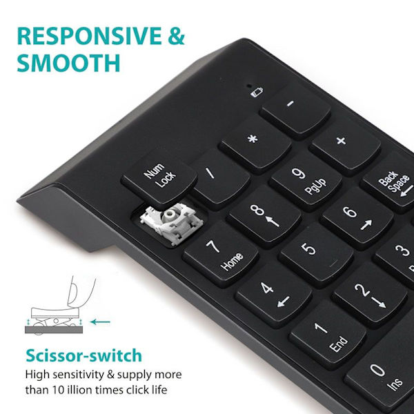 Numeriskt tangentbord, trådlös USB-siffra, 2,4 GHz, 18 tangenter, Mini