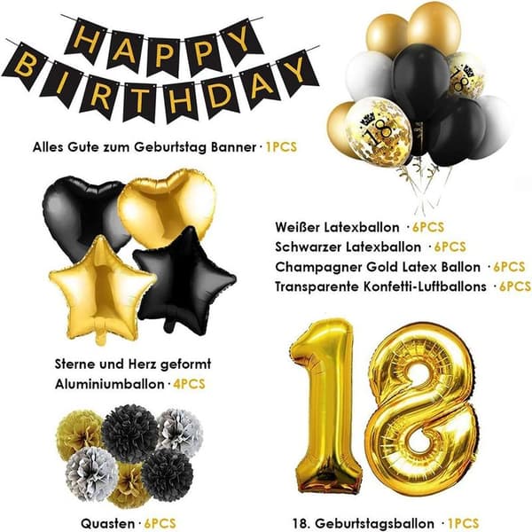 Fødselsdagsdekorasjon 18-års bursdag jente, dekorasjon gull