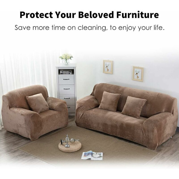 Tykk fløyel lenestoltrekk Stretch sofa trekk lenestoltrekk Kamel（Putetrekk ikke inkludert） KLB