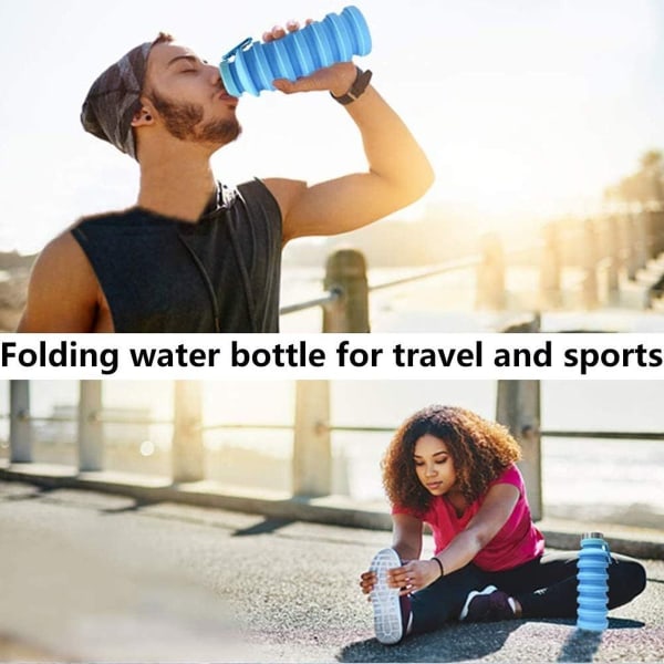 Vikbara vattenflaskor, 550ML vikbar läckagesäker sportflaska, BPA-fri