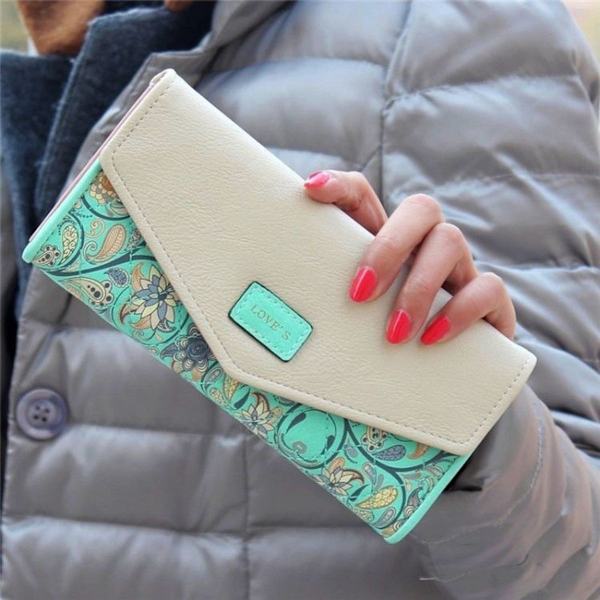 Fashion Dame Læder Clutch Pung Lang Tegnebog Møntpung (He