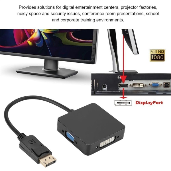 1 DP DisplayPort - VGA DVI HDMI -naarasmuunnin KLB