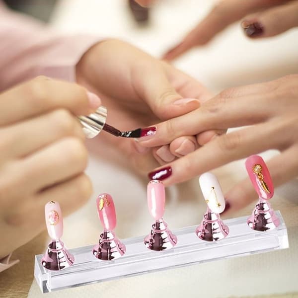 2 st Nail Checkerboard Hållare Akryl Bas Övningsställ (Guld)