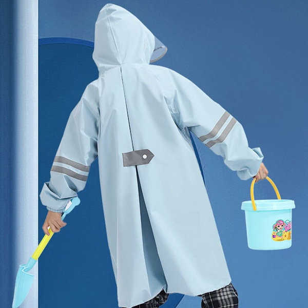 Blå børns regnfrakke med skoletaske, børnehat, studerende, 2XL KLB
