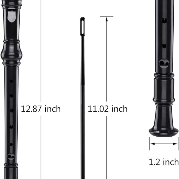 Tysk stil harpiksfløyte for nybegynnere - 8 hull svart KLB