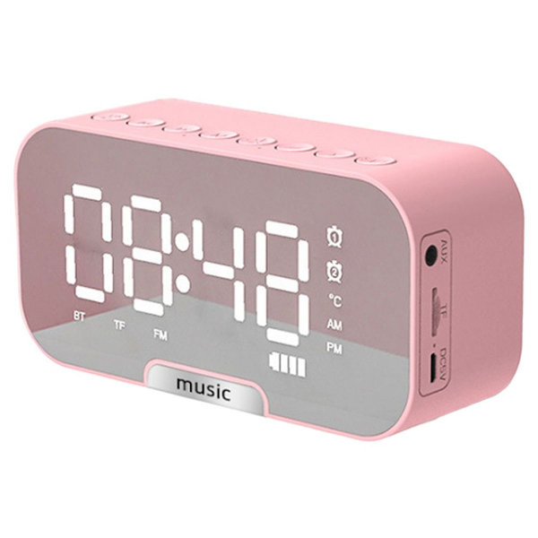 Trådlös Bluetooth-högtalare Spegelklocka Mini Väckarklocka Rosa