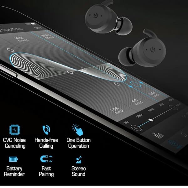 Sport In-Ear TWS-hovedtelefoner True Wireless Bluetooth 5.0 Sort