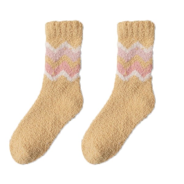 Korall fløyels sokker for kvinner høst vinter fortykket gul KLB