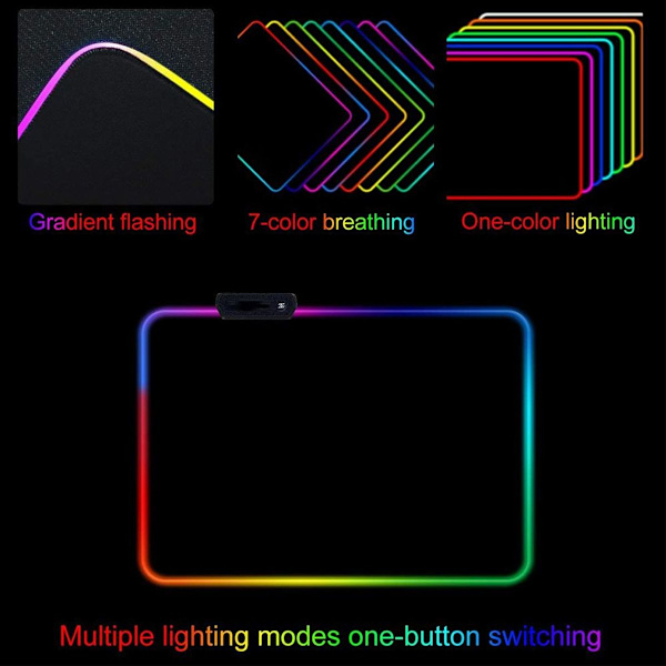 RGB Gaming Mouse Pad 8 Lystilstande Skridsikker Gummi 350x250x4mm