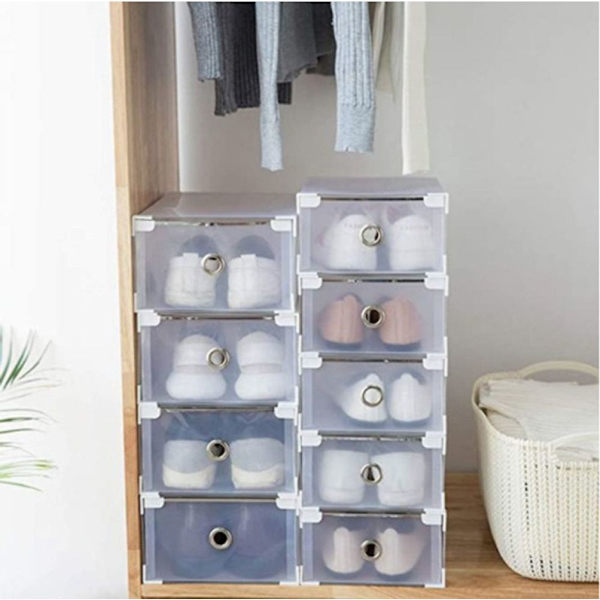 10 x skoboxar, skoförvaring, staplingslådor, skoställ med transparenta lock