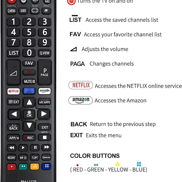 Universal fjernbetjening til LG Smart TV, med Netflix Amazon knapper, LG fjernbetjening