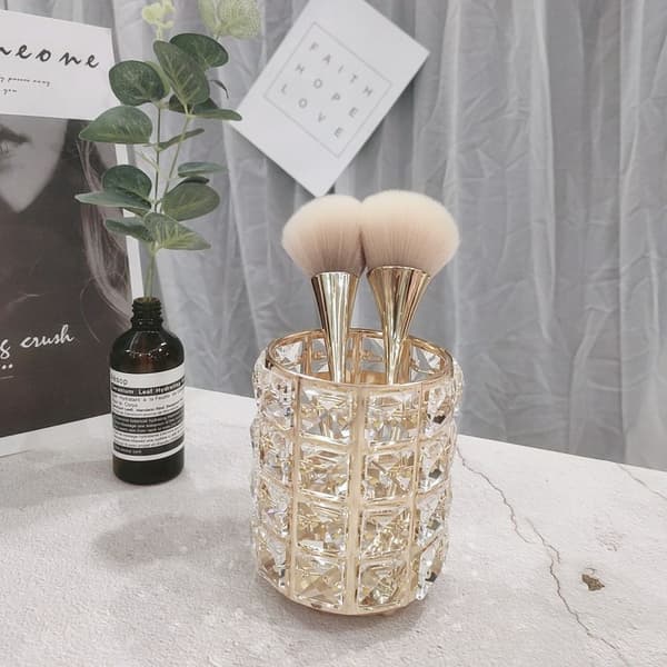 Akryl Makeupborsthållare Organizer Klar Penna Guld