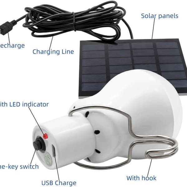 Bärbar solcellsladdad LED-lampa, sollampa med solpanel för matlagning
