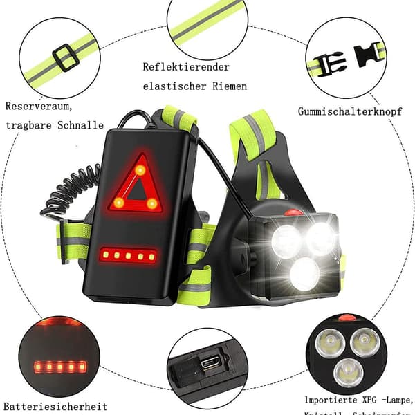 Belysning for racing, brystlader -USB -LED-belysning, racinglys med KLB