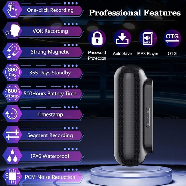 16 GB digital diktafon magnetisk mini diktafon opptaker med
