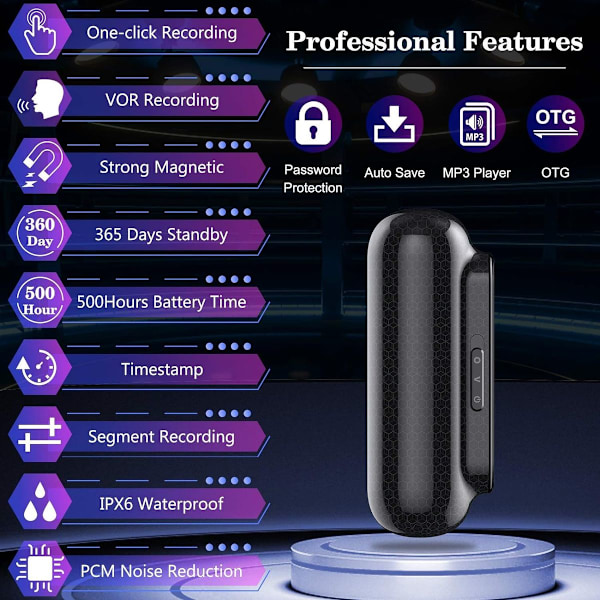 16 GB digital diktafon magnetisk mini diktafon optager med