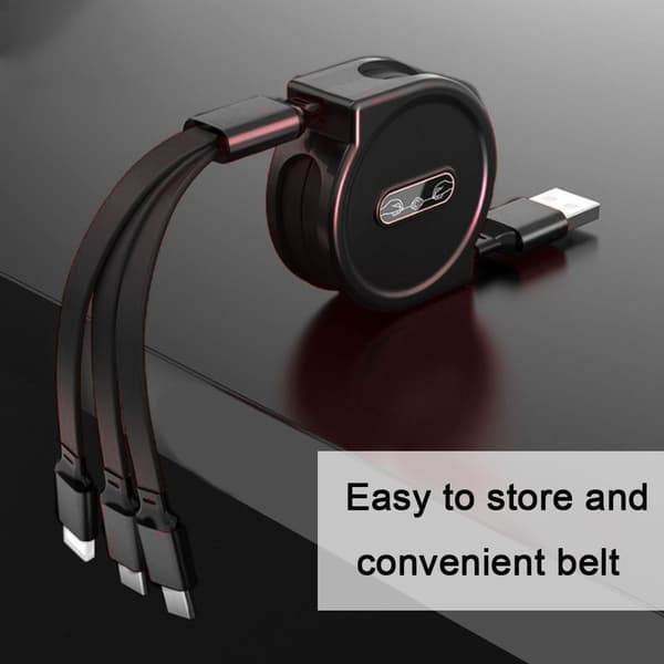 3 i 1 Teleskopisk ladekabel for Apple Android Svart