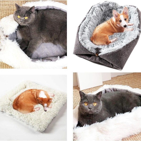 shimytop Katteseng Vaskbar Fluffy Kattepude - 2 i 1 Kattesoveplads Kat KLB