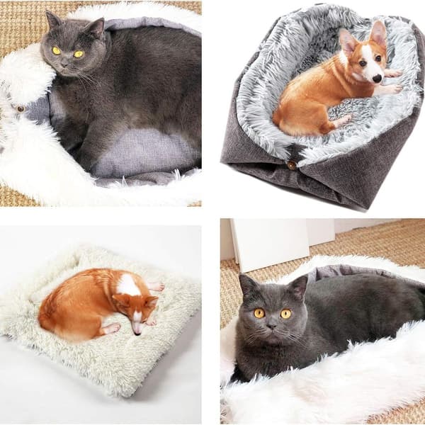 shimytop Kattsäng Tvättbar Fluffy Kattdyna - 2 i 1 Kattsovplats Kat KLB