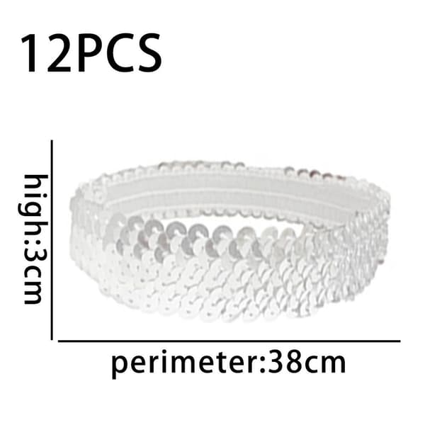 12 Sequin-hårband elastiska stretch glitter mode pannband vita