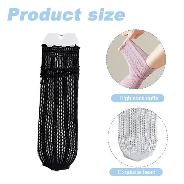 3 par Fashion Solid Hollow Out Bløde Søde Lange Strømper Sort+Hvid+Lilla KLB