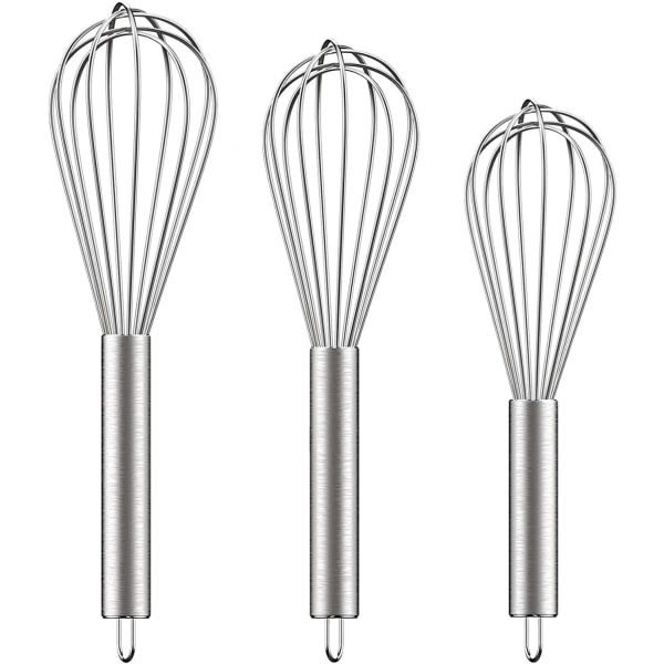 3 stykker rustfrit stål piskeris 8"+10"+12"" metal piskerissæt Wisk Køkkenværktøj Køkkenpiskere til madlavning, blanding, piskning, piskning, omrøring