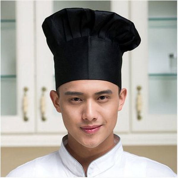 Sort unisex kokkehat med elastisk bånd Køkkenhatte Bagerkasketter Komfortabel Holdbar Blød køkkenkasket til mænd Kvinder