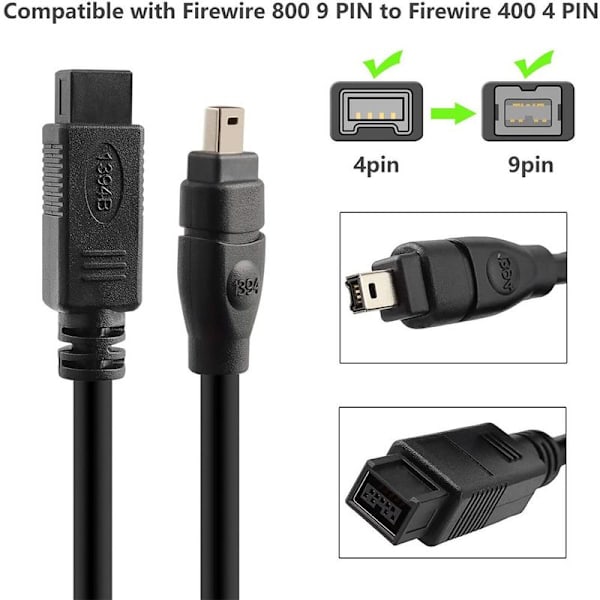 IEEE 1394 Firewire 800 til 400 Firewire Firewire 9 til 4 Data Cable 1394 Cable