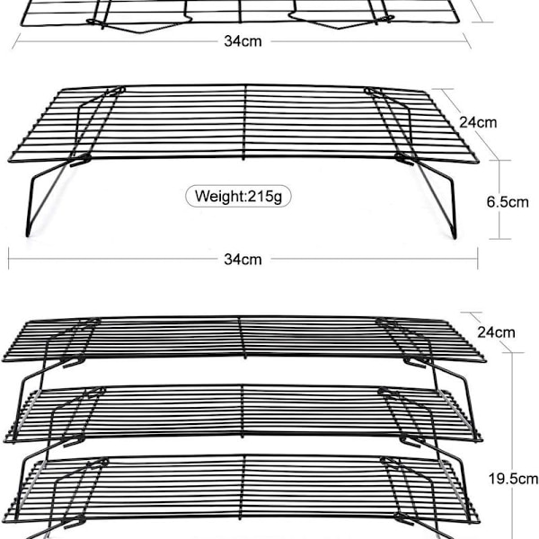 3-etagers kageholder, afkølingsstativ, bagerist i rustfrit stål, 34x24 cm,