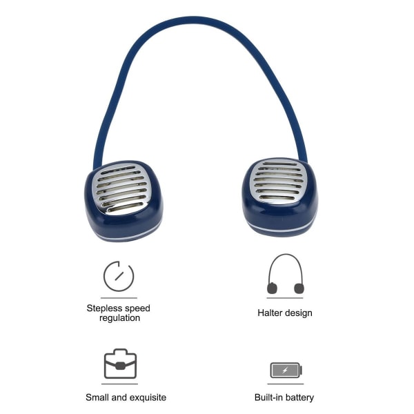 USB genopladelig bladløs halsventilator (BLÅ)