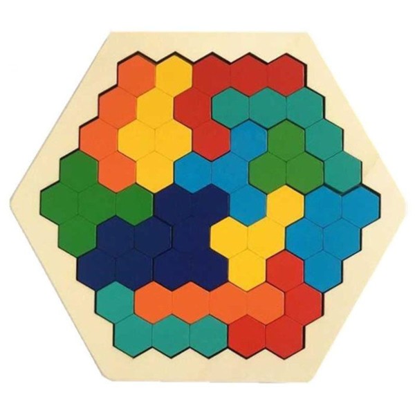 Hexagonpussel av trä - Shape Block Tangram Brain Teaser Toy Geometry KLB