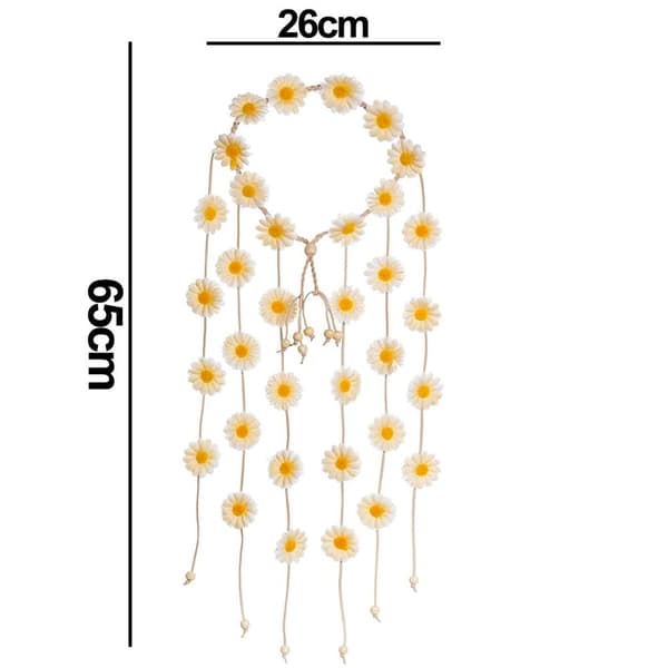 Blomsterkrone Hodebånd Hippie Hodeplagg for Kvinner Justerbar Blomst Beige