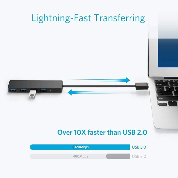 4-port USB 3.0 hub, ultra-slank data USB hub, ingen opladning