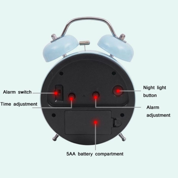 Søt studentvekkerklokke med stille alarm og nattlys - Y33 3 tommer (blå)