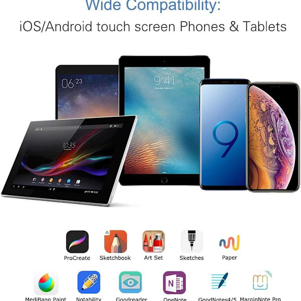 Aktiv styluspenn, kompatibel med iOS og Android