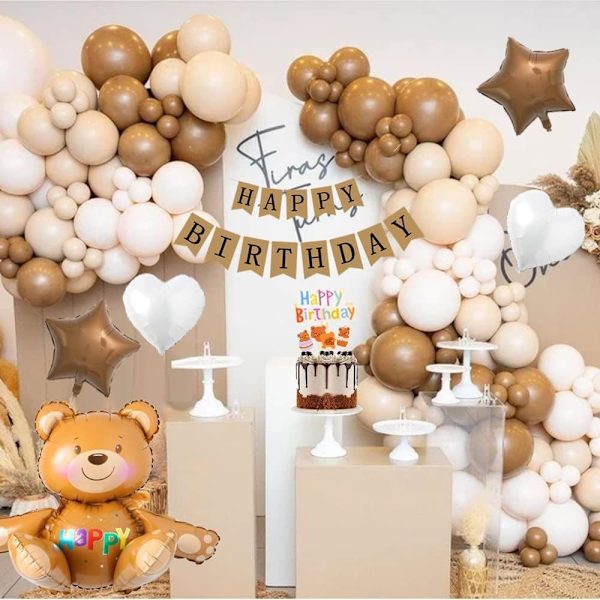 Børnefødselsdagspynt, kaffeballon guirlande bue sæt, retro abrikos hvid kokos latex festballoner til boho safari bjørn The-