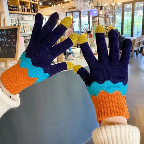 Damer Vinter Touchscreen Uld Magic Handsker Varme Strikket Fleeceforet Blå KLB
