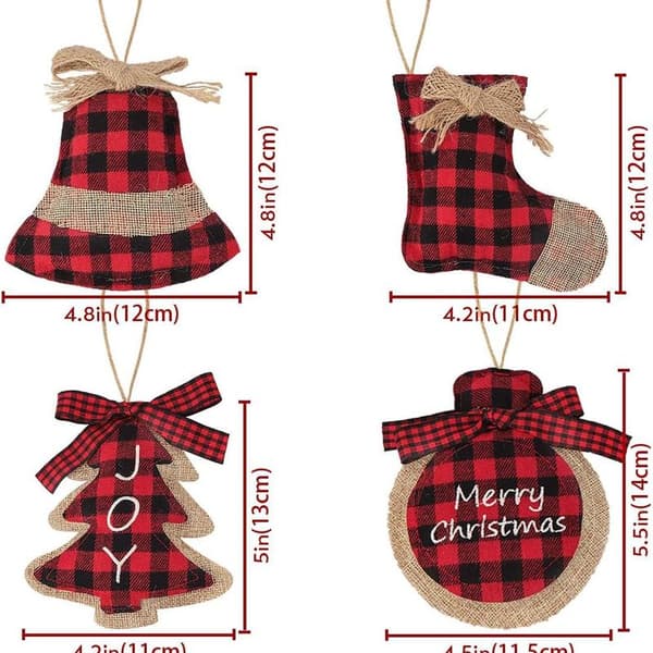 Julepynt Træpynt Pakke med 8 Rød Sort Buffalo Check Plaid Sæk