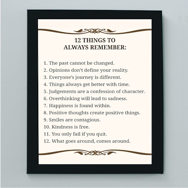 1 stk 40X50cm Inspirerende engelsk motto \"12 ting å alltid